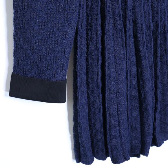 SELF-PORTRAIT Weave Knit Mini Dress Navy Tweed Metallic Long Sleeve Women's L - Picture 7 of 15